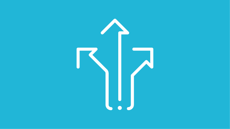 三個箭頭的圖標指向來自單個合并箭頭的不同方向